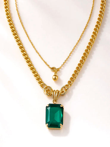 Gold Toned Emerald Pendant Necklace