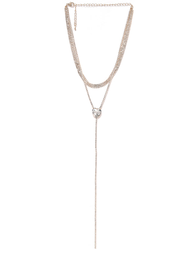 Shimmering Crystal Heart Studded Layered Necklace