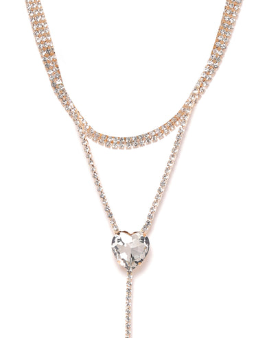 Shimmering Crystal Heart Studded Layered Necklace
