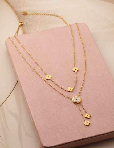 Gold Layered Necklace With Floral Accent