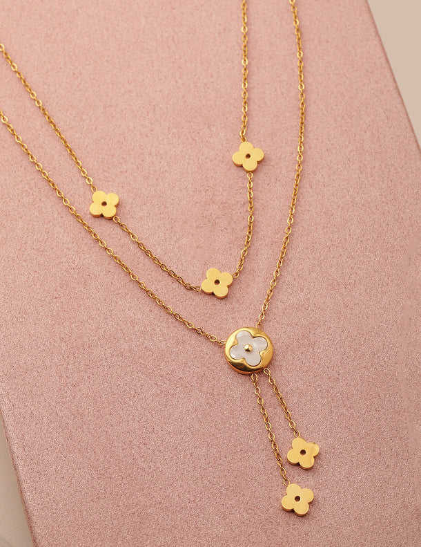 Gold Layered Necklace With Floral Accent