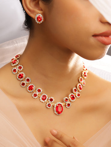 American Diamond Zirconia Ruby Necklace Set