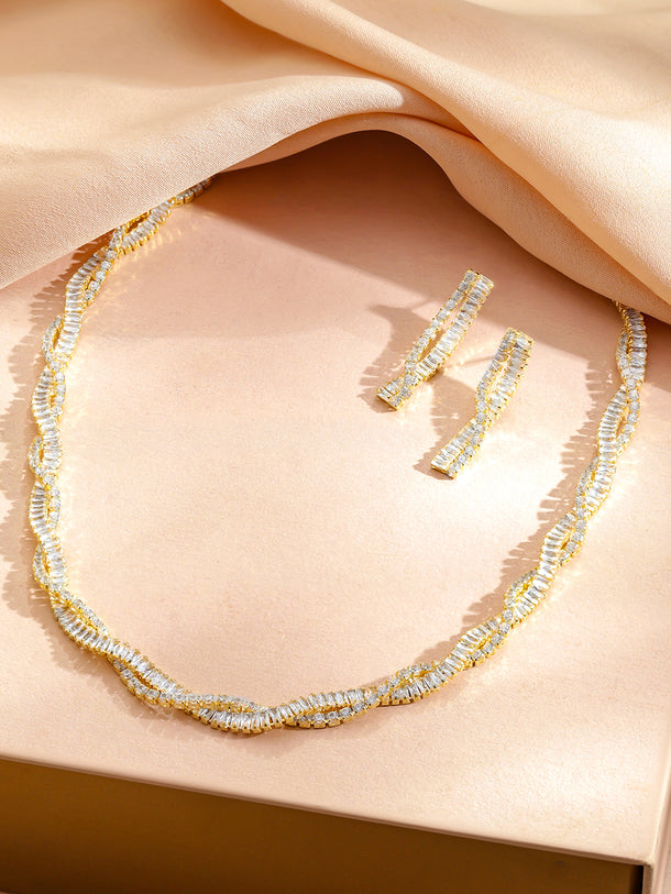 Gold Toned Crystal Embellished Necklace Set