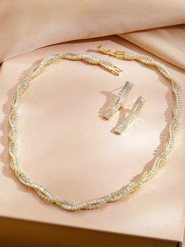 Gold Toned Crystal Embellished Necklace Set
