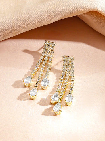 Rubans Voguish 18K Gold-Plated Crystal AD Studded Dual-Layer Droplet Necklace Set