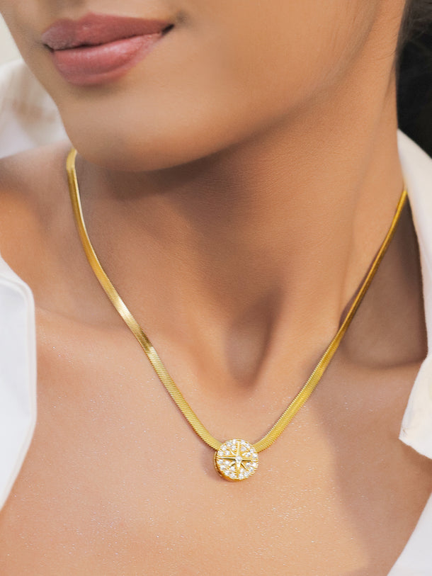 Gold Plated American Diamond Zirconia Studded Northern Star Pendant
