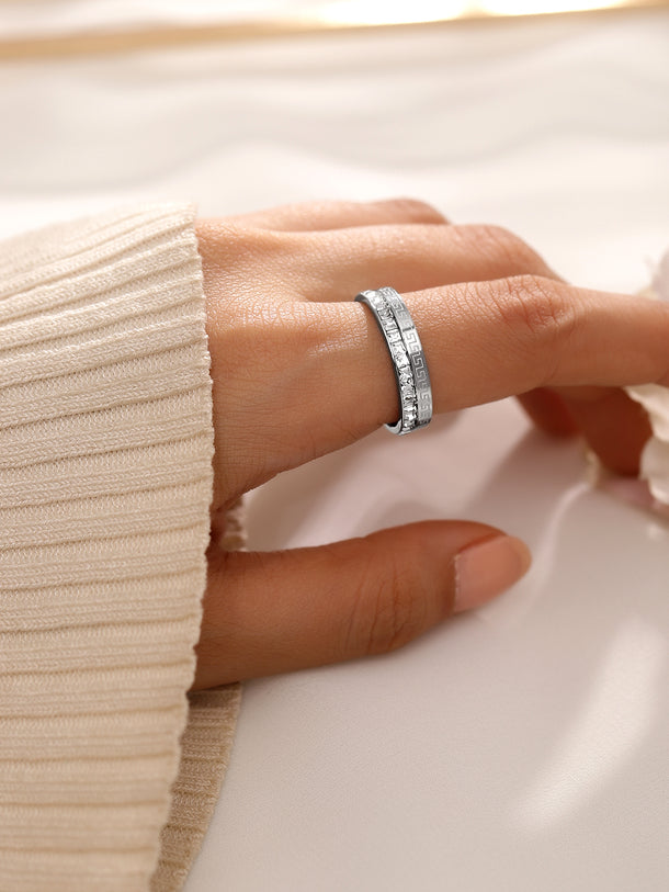 Rhodium plated American Diamond Zirconia Channel Set Men&