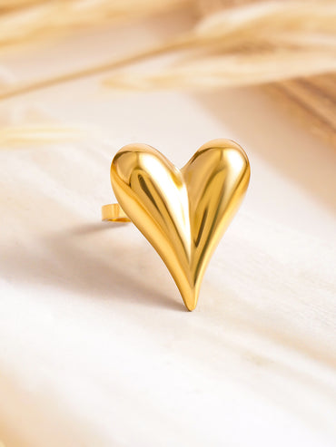 Rubans Voguish 18K Gold Plated Stainless Steel Tarnish-Free Waterproof Heart Design Adjustable Ring