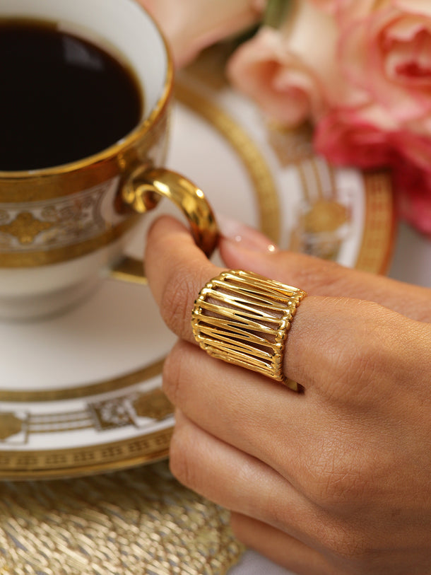 Rubans Voguish 18K Gold-Plated Stainless-Steel Tarnish-Free Cage Design Adjustable Ring