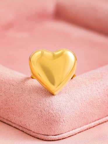 Rubans Voguish 18K Gold Plated Stainless Steel Tarnish-Free Waterproof Heart Design Adjustable Ring