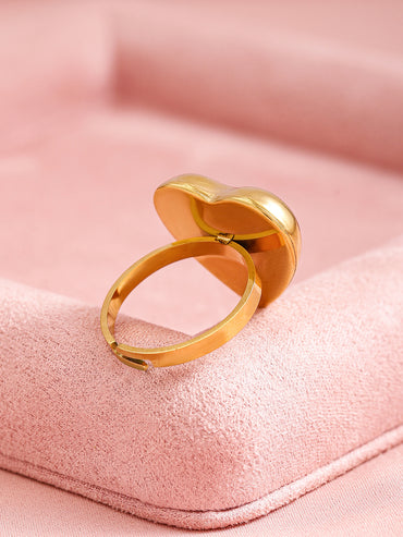 Rubans Voguish 18K Gold Plated Stainless Steel Tarnish-Free Waterproof Heart Design Adjustable Ring