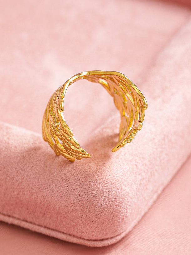 Rubans Voguish 18K Gold Plated Stainless Steel Tarnish-Free Waterproof Leaf Motif Adjustable Ring