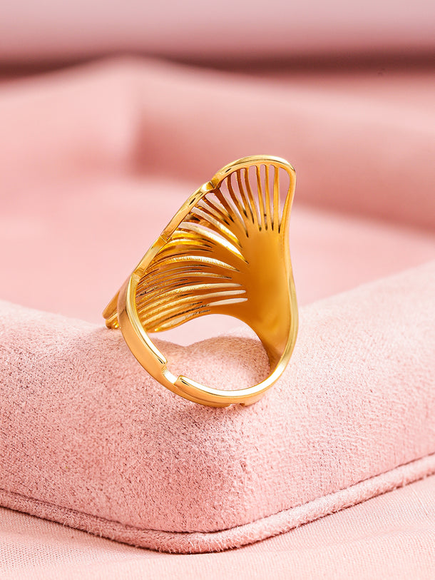 Rubans Voguish 18K Gold Plated Stainless Steel Tarnish-Free Waterproof Adjustable Ring