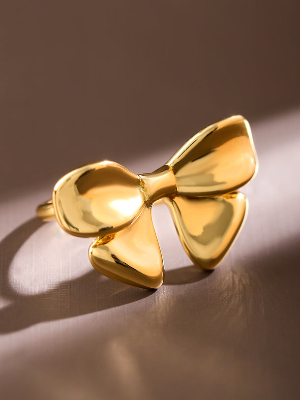 Rubans Voguish 18K Gold-Plated Bow Design Openable Adjustable Statement Ring
