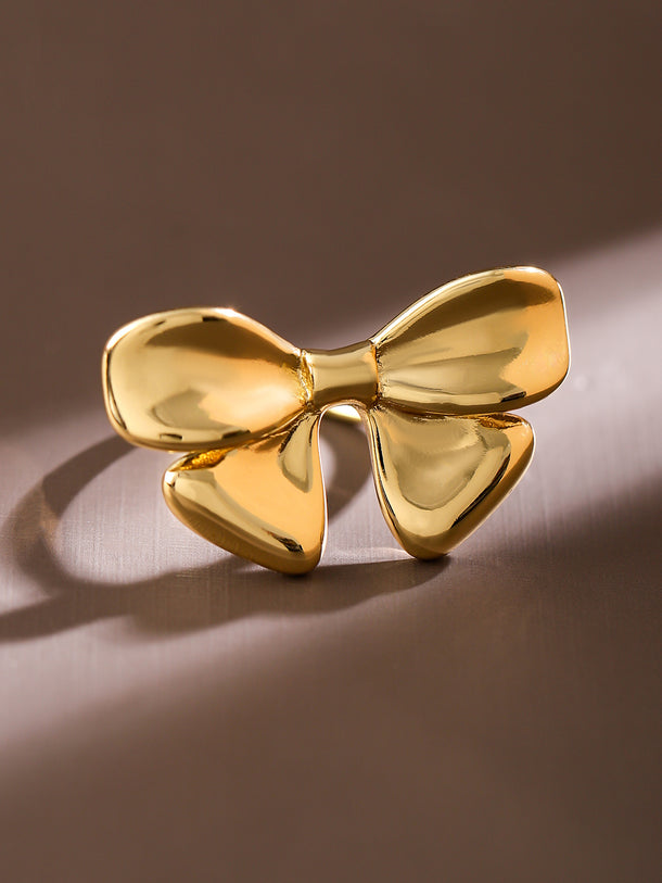 Rubans Voguish 18K Gold-Plated Bow Design Openable Adjustable Statement Ring