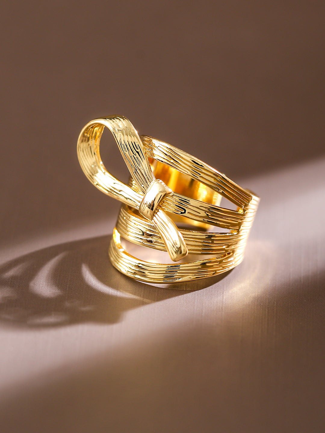 Rubans Voguish 18K Gold-Plated Textured Ribbon Statement Adjustable Ring