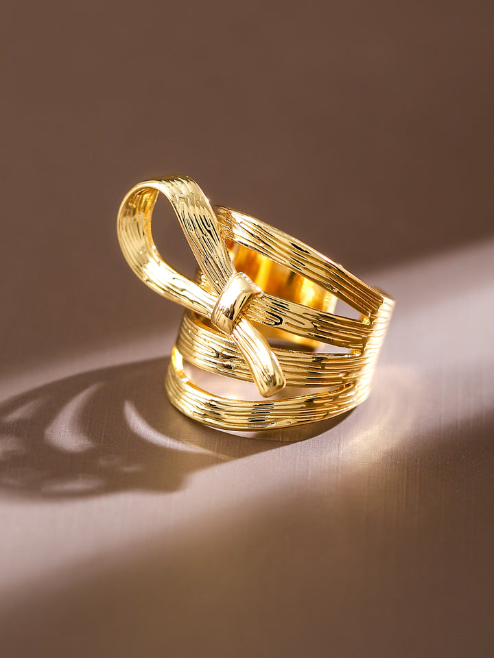 Rubans Voguish 18K Gold-Plated Textured Ribbon Statement Adjustable Ring