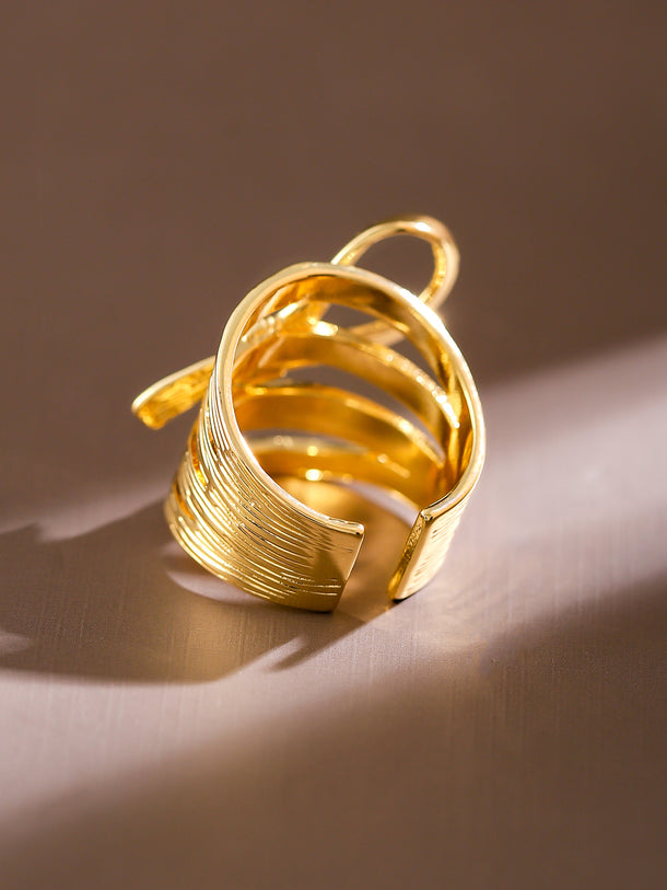 Rubans Voguish 18K Gold-Plated Textured Ribbon Statement Adjustable Ring
