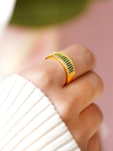 American Diamond Zirconia Green Studded Gold Ring