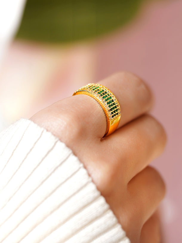 American Diamond Zirconia Green Studded Gold Ring