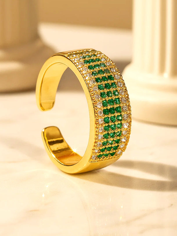American Diamond Zirconia Green Studded Gold Ring