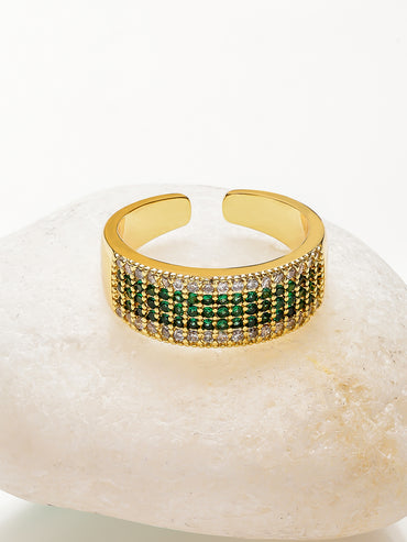 American Diamond Zirconia Green Studded Gold Ring