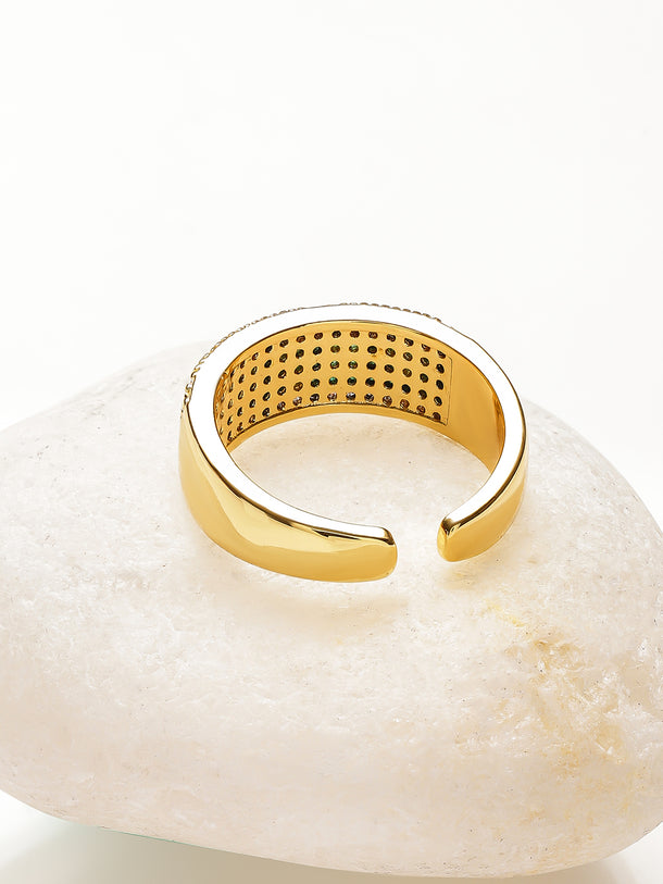 American Diamond Zirconia Green Studded Gold Ring