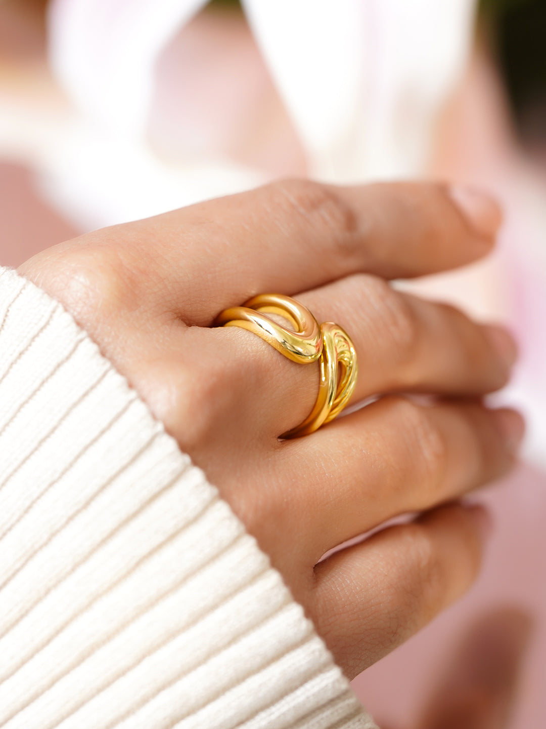 Rubans Voguish 18K Gold-Plated Stainless Steel Tarnish-Free Waterproof Fluid Wave Ring