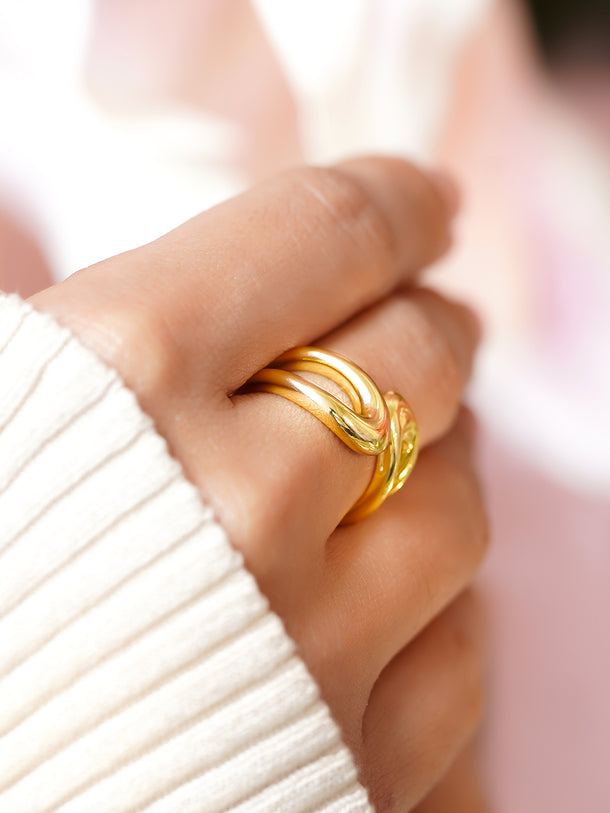 Rubans Voguish 18K Gold-Plated Stainless Steel Tarnish-Free Waterproof Fluid Wave Ring