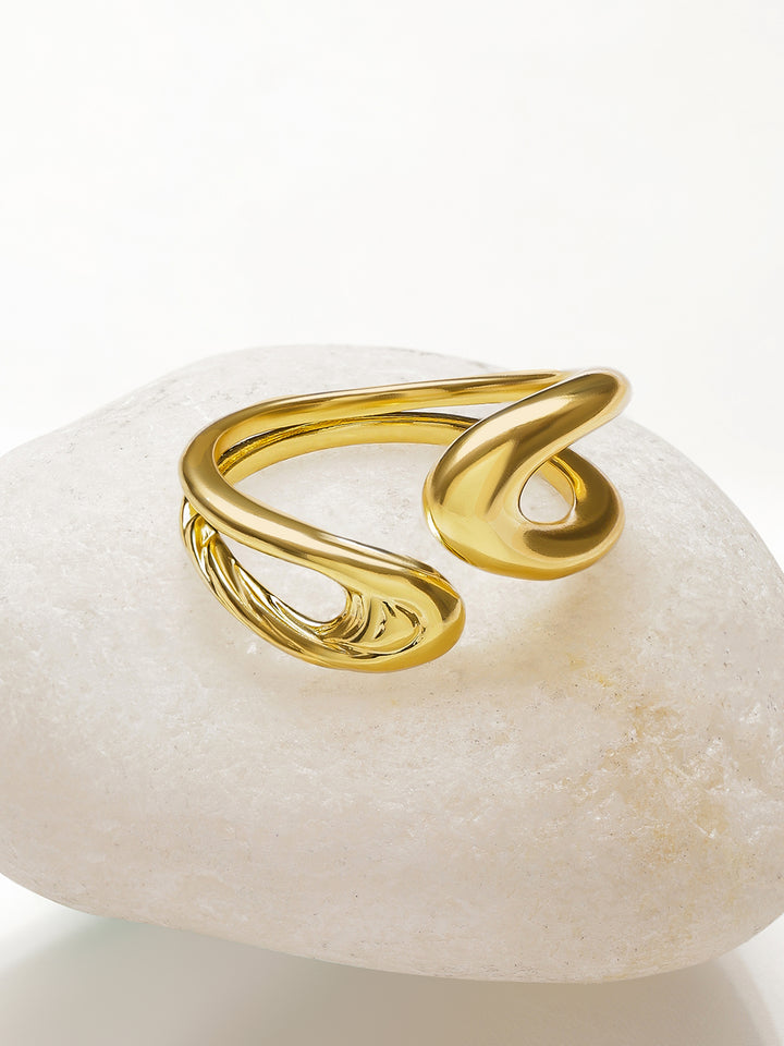 Rubans Voguish 18K Gold-Plated Stainless Steel Tarnish-Free Waterproof Fluid Wave Ring