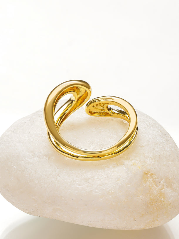 Rubans Voguish 18K Gold-Plated Stainless Steel Tarnish-Free Waterproof Fluid Wave Ring