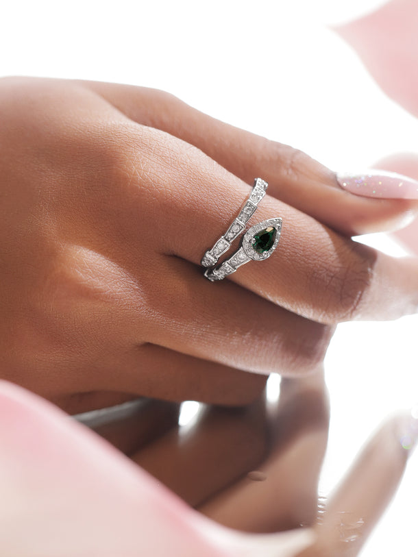 Green Accented American Diamond Zirconia Ring