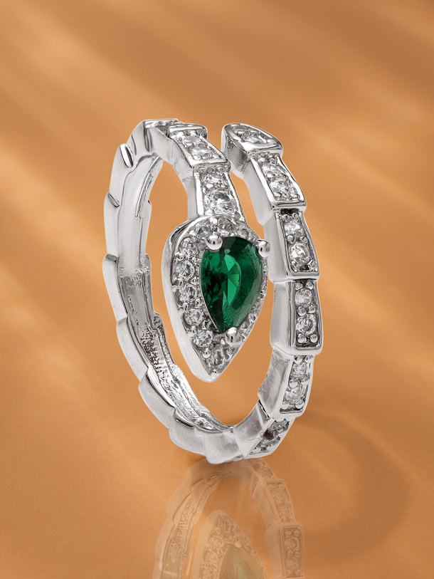 Green Accented American Diamond Zirconia Ring