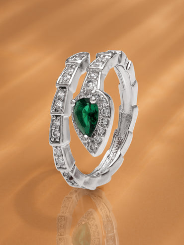 Green Accented American Diamond Zirconia Ring