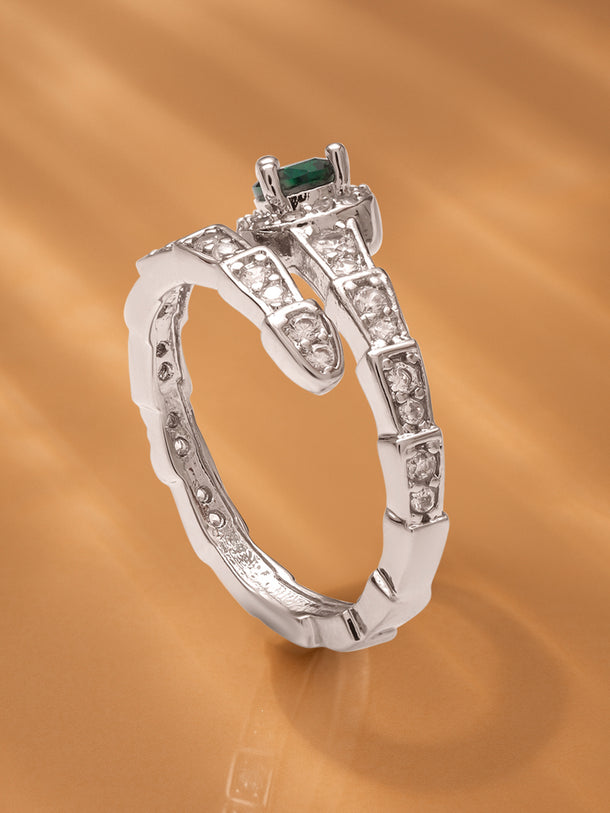 Green Accented American Diamond Zirconia Ring