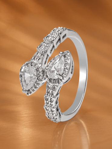 Silver Tone American Diamond Zirconia Ring