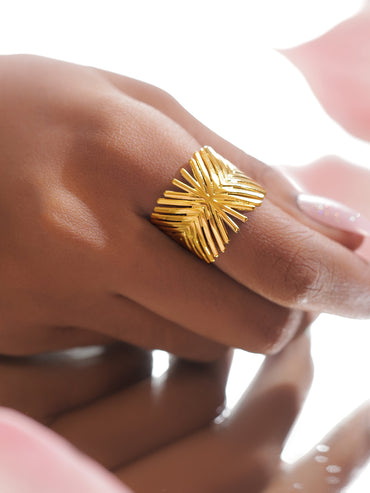 Rubans Voguish 18K Gold-Plated Stainless Steel Tarnish-Free Waterproof Leaf-Line Adjustable Ring