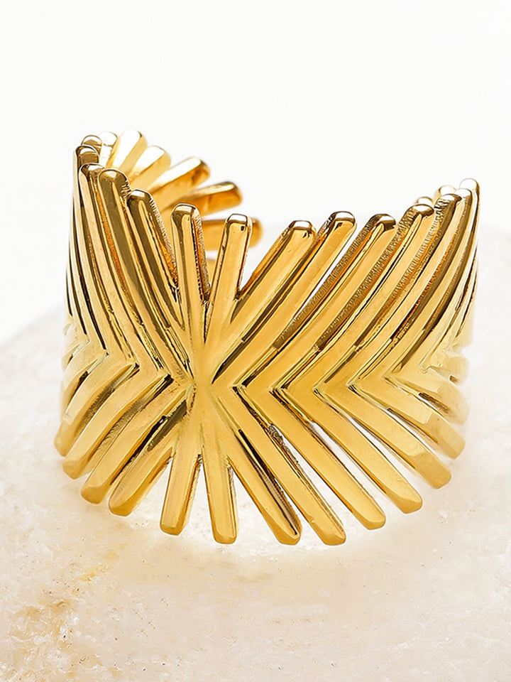 Rubans Voguish 18K Gold-Plated Stainless Steel Tarnish-Free Waterproof Leaf-Line Adjustable Ring