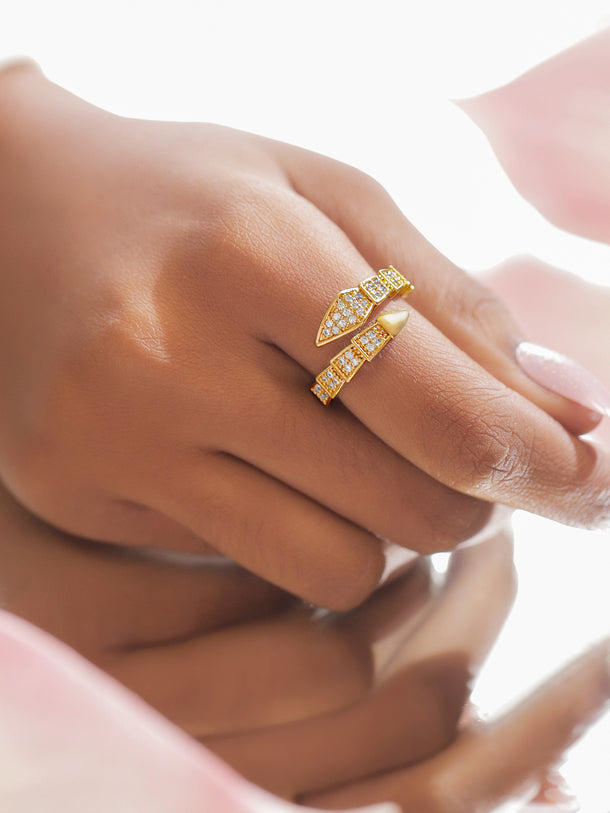 American Diamond Zirconia Gold Statement Ring