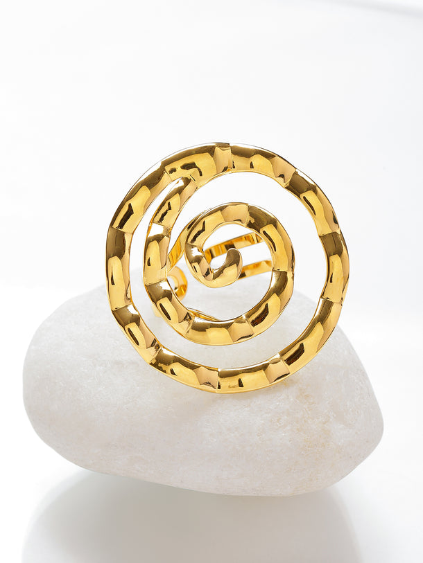 Rubans Voguish 18K Gold-Plated Stainless Steel Tarnish-Free Waterproof Spiral Statement Adjustable Ring