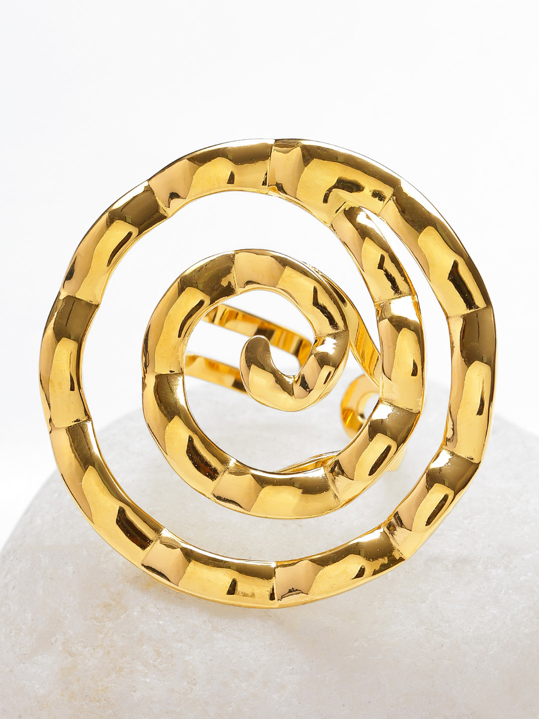 Rubans Voguish 18K Gold-Plated Stainless Steel Tarnish-Free Waterproof Spiral Statement Adjustable Ring