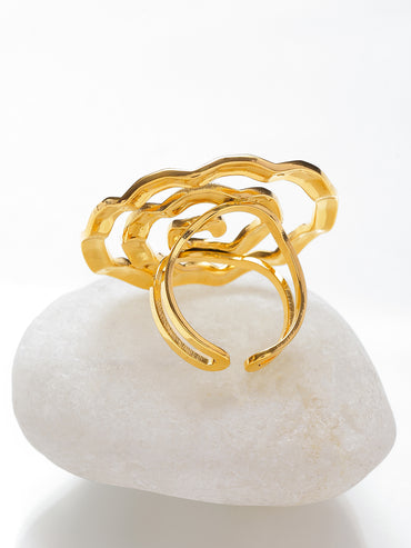 Rubans Voguish 18K Gold-Plated Stainless Steel Tarnish-Free Waterproof Spiral Statement Adjustable Ring