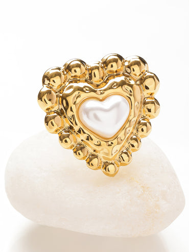 Gold Toned Heart Motif Statement Ring