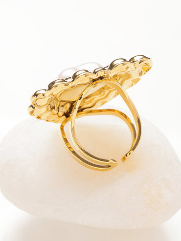 Gold Toned Heart Motif Statement Ring