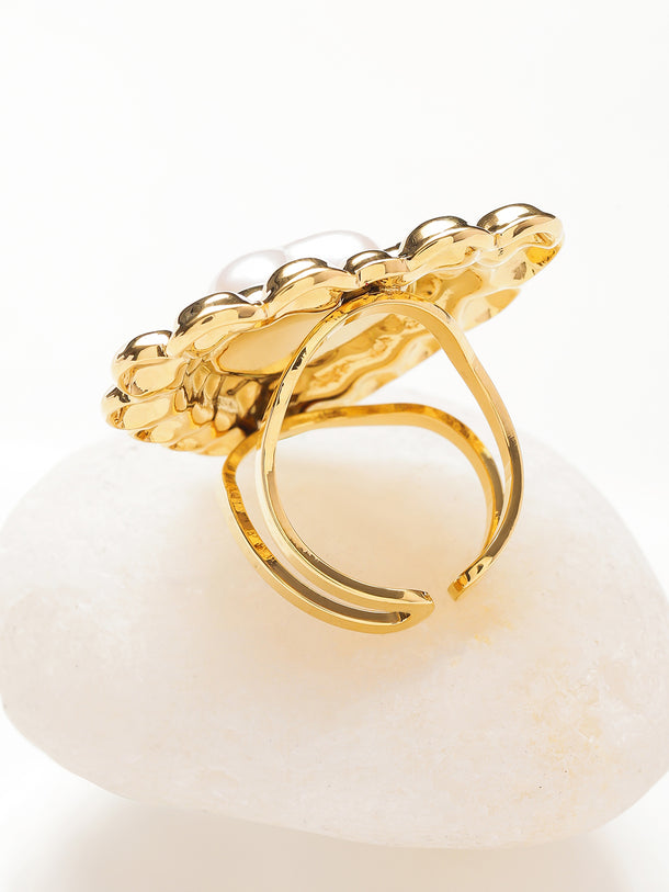 Gold Toned Heart Motif Statement Ring