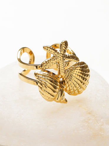 Shell Motif Gold Statement Ring