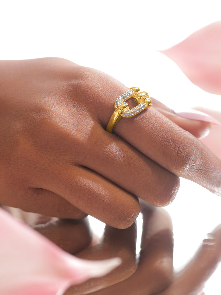 Buckle American Diamond Zirconia Gold Plated Ring
