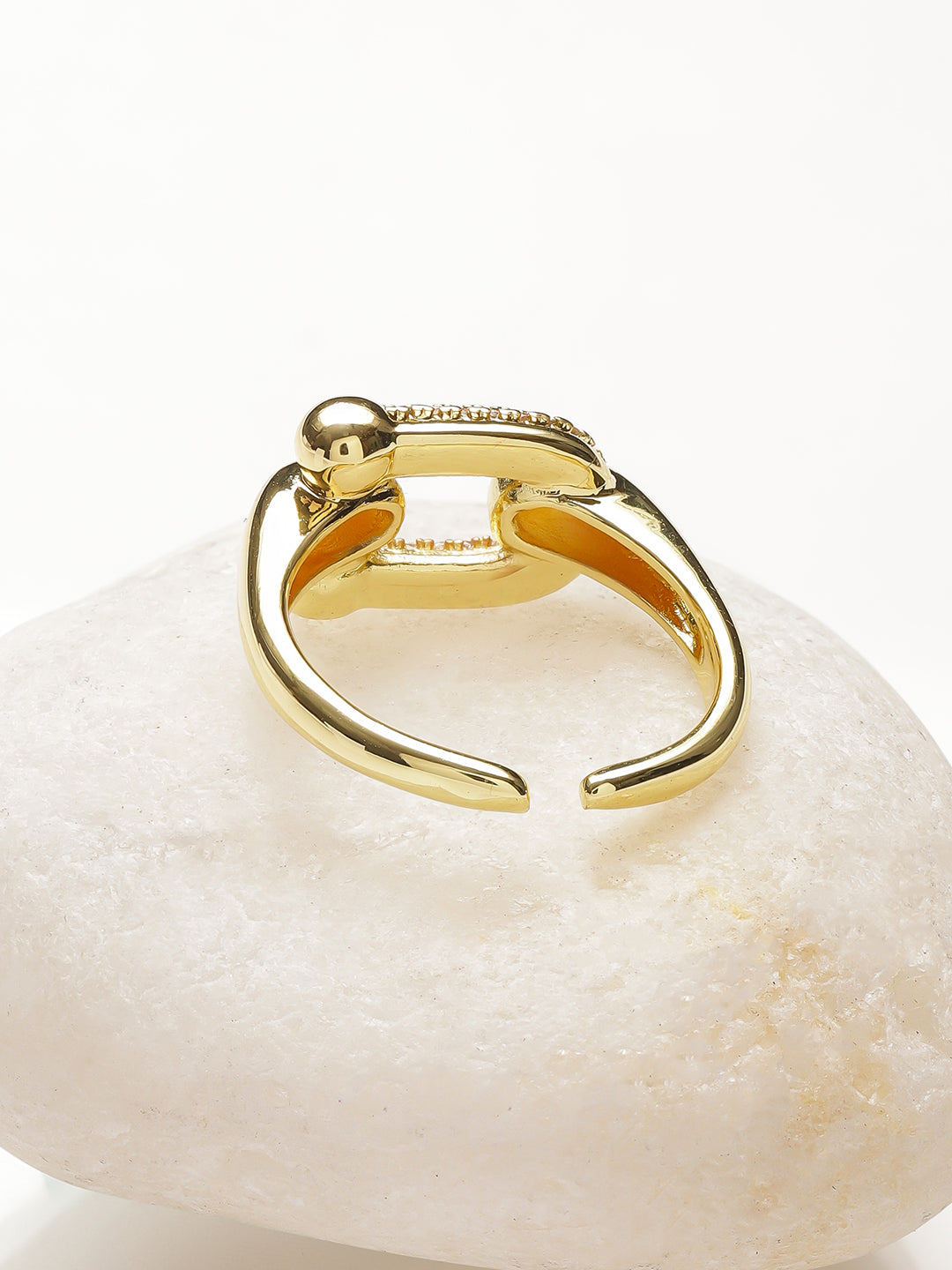 Buckle American Diamond Zirconia Gold Plated Ring