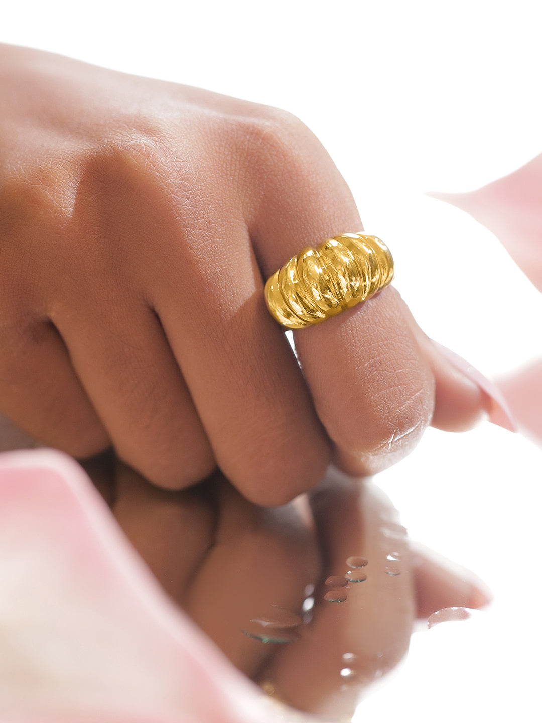 Rubans Voguish 18K Gold-Plated Stainless Steel Tarnish-Free Waterproof Bold Dome Textured Adjustable Statement Ring