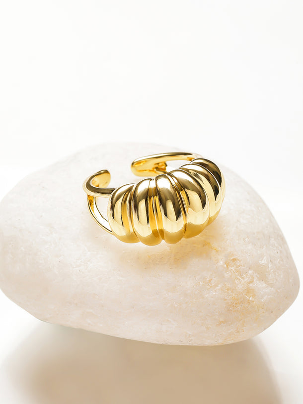 Rubans Voguish 18K Gold-Plated Stainless Steel Tarnish-Free Waterproof Bold Dome Textured Adjustable Statement Ring